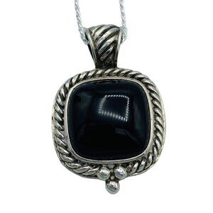 Sterling Silver Black Onyx Rope Pendant Necklace Moon Stars Signed GSJ Southwest